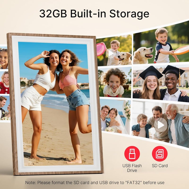 MaxAngel Frameo 10.1" Digital Picture Frame, Smart WiFi Digital Photo Frame with 1280x800 HD IPS Touch Screen 32GB Storage Auto-Rotate Wall Mounted, Share Photos/Videos Remotely(Brown&White) - Image 3